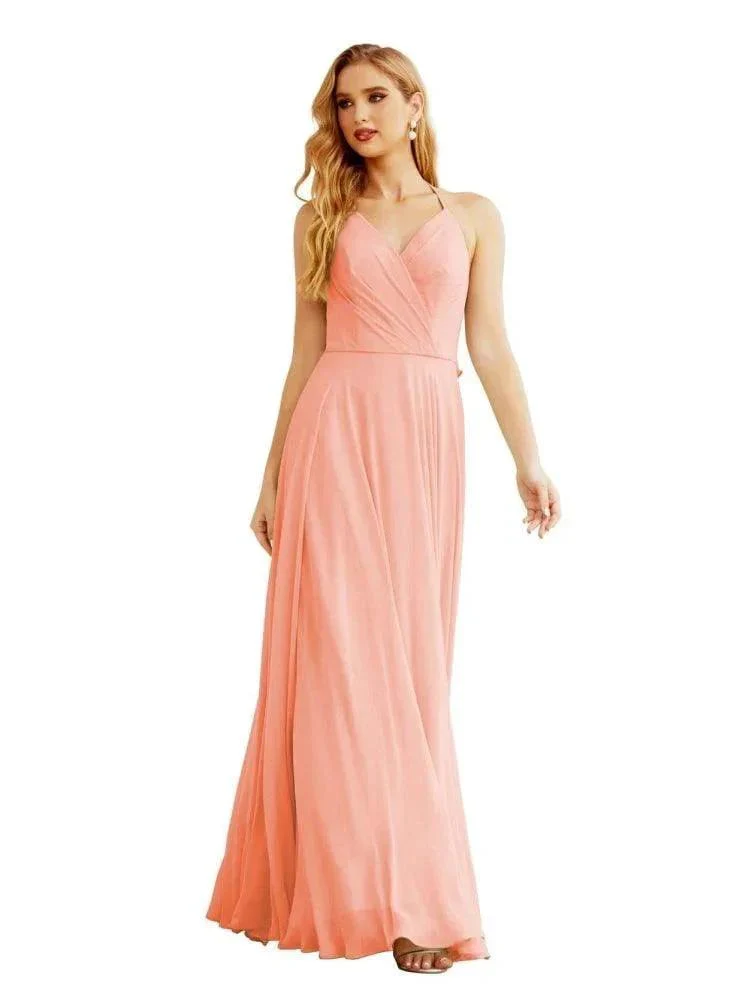 Women's Halter Chiffon Bridesmaid Dresses Wedding Apparel Long Sleeveless Formal Prom Dress with Ruffled Back SEA28035 - Image 29