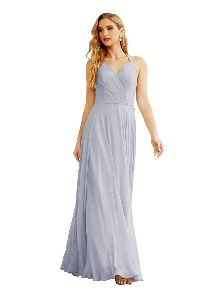 Women's Halter Chiffon Bridesmaid Dresses Wedding Apparel Long Sleeveless Formal Prom Dress with Ruffled Back SEA28035 - Image 3