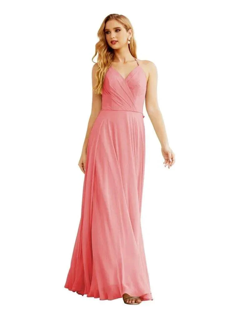 Women's Halter Chiffon Bridesmaid Dresses Wedding Apparel Long Sleeveless Formal Prom Dress with Ruffled Back SEA28035 - Image 30