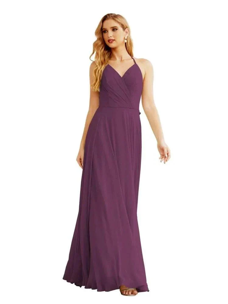 Women's Halter Chiffon Bridesmaid Dresses Wedding Apparel Long Sleeveless Formal Prom Dress with Ruffled Back SEA28035 - Image 31