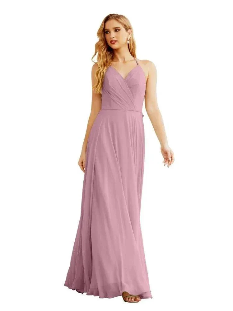 Women's Halter Chiffon Bridesmaid Dresses Wedding Apparel Long Sleeveless Formal Prom Dress with Ruffled Back SEA28035 - Image 32