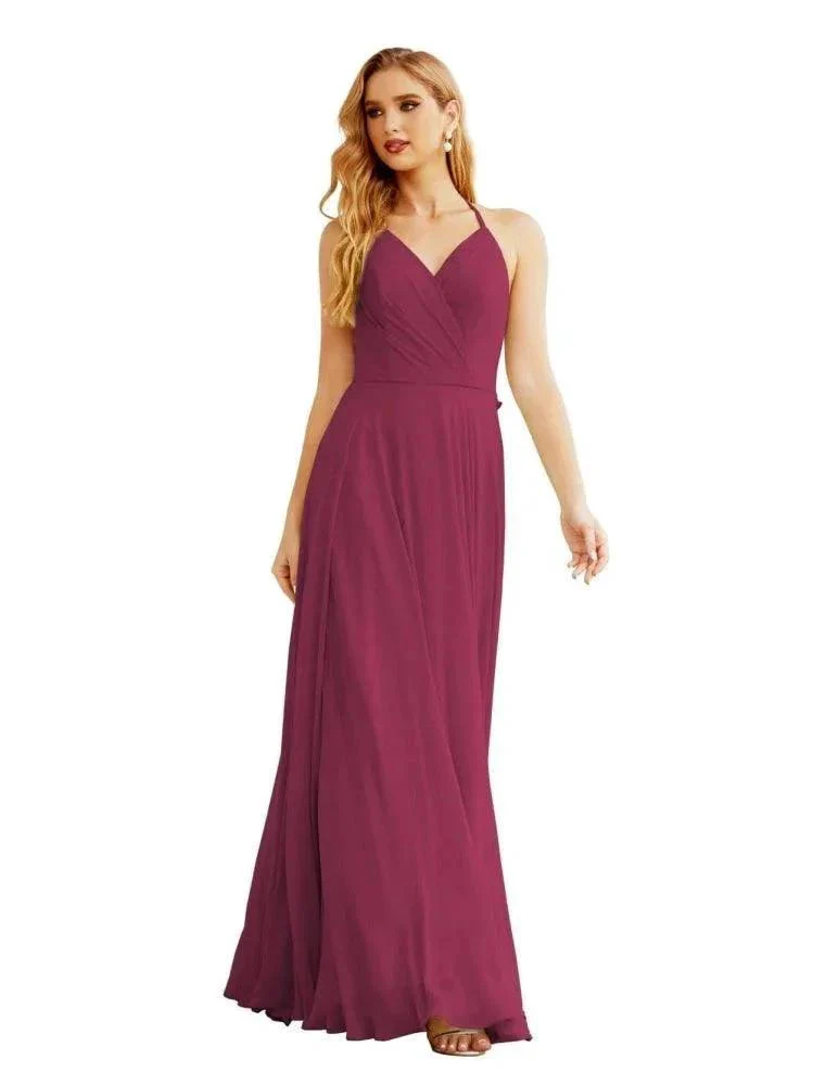Women's Halter Chiffon Bridesmaid Dresses Wedding Apparel Long Sleeveless Formal Prom Dress with Ruffled Back SEA28035 - Image 34