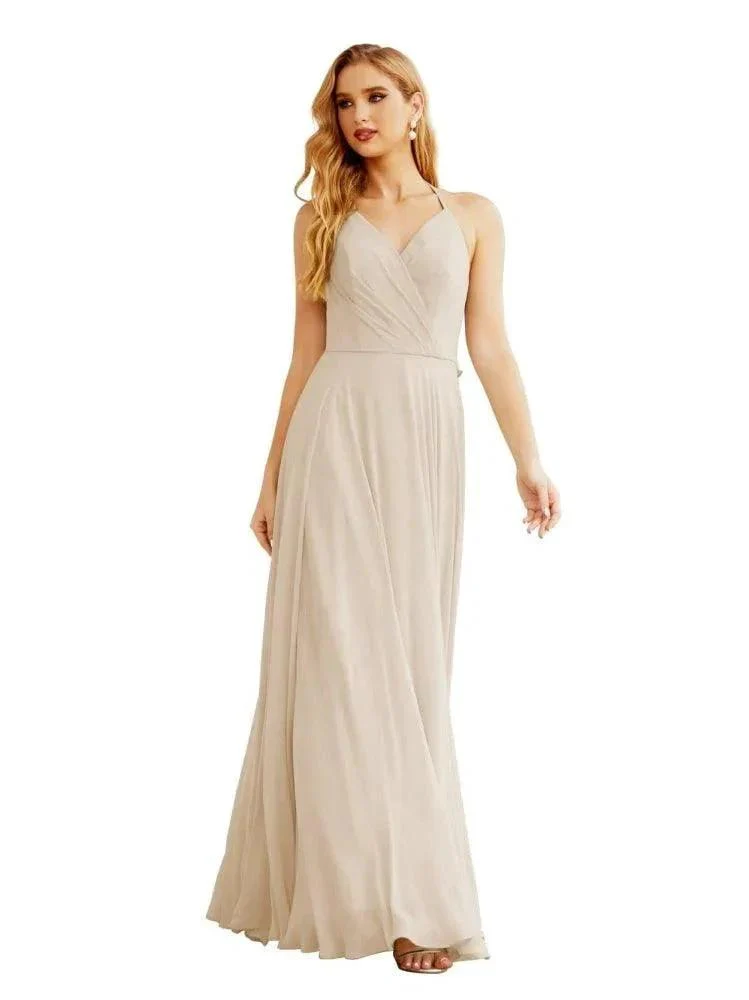 Women's Halter Chiffon Bridesmaid Dresses Wedding Apparel Long Sleeveless Formal Prom Dress with Ruffled Back SEA28035 - Image 35
