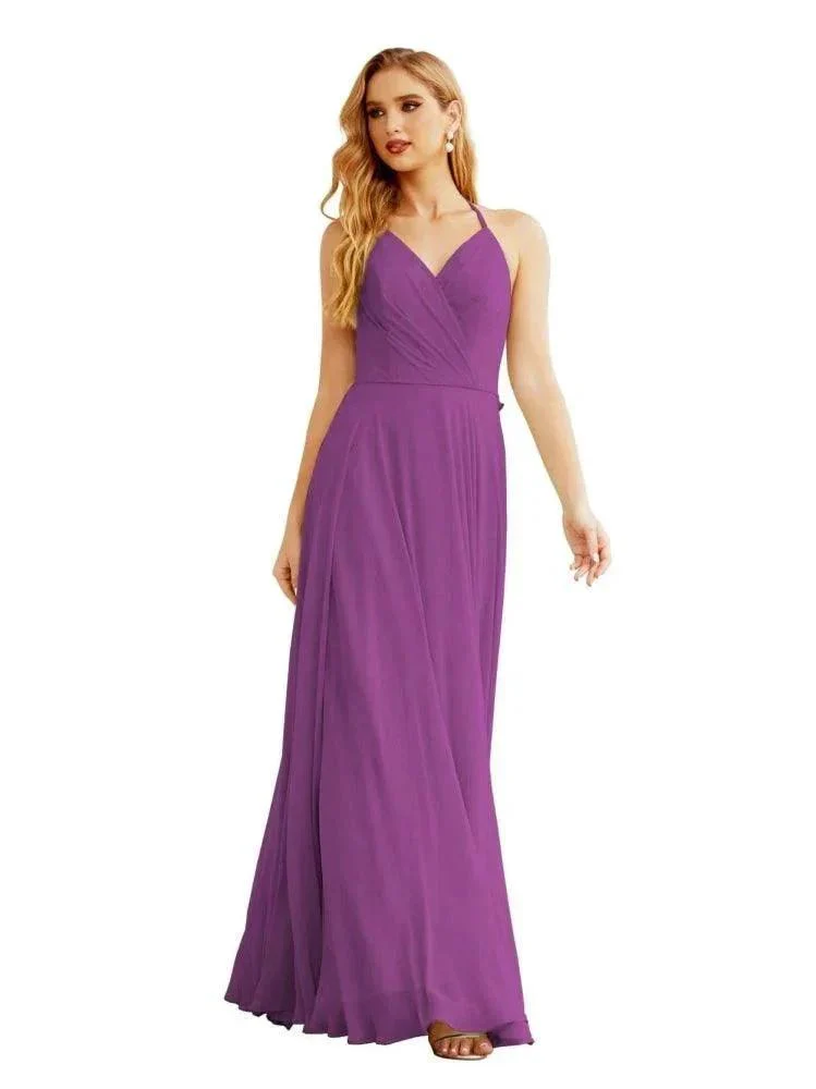 Women's Halter Chiffon Bridesmaid Dresses Wedding Apparel Long Sleeveless Formal Prom Dress with Ruffled Back SEA28035 - Image 36