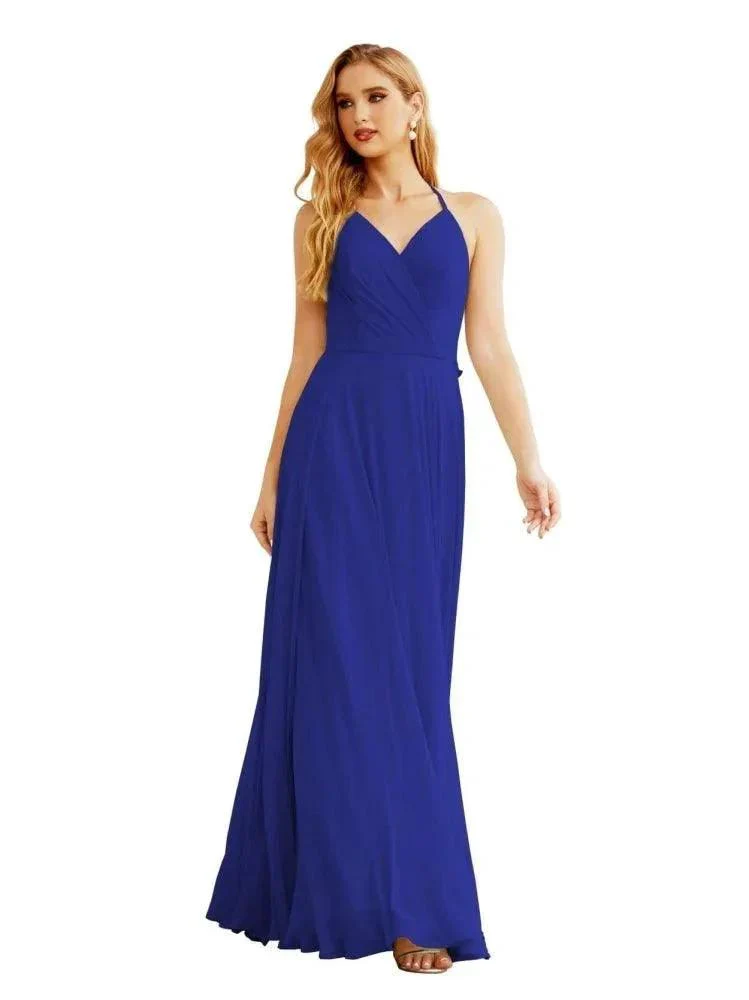 Women's Halter Chiffon Bridesmaid Dresses Wedding Apparel Long Sleeveless Formal Prom Dress with Ruffled Back SEA28035 - Image 37