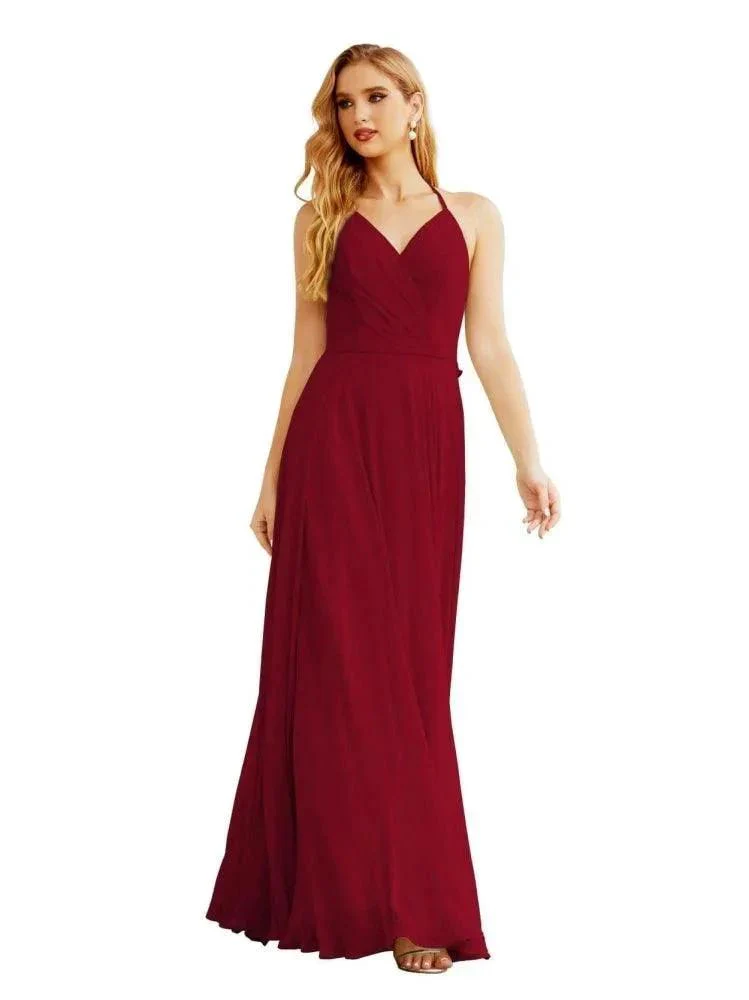 Women's Halter Chiffon Bridesmaid Dresses Wedding Apparel Long Sleeveless Formal Prom Dress with Ruffled Back SEA28035 - Image 41