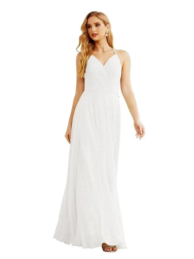 Women's Halter Chiffon Bridesmaid Dresses Wedding Apparel Long Sleeveless Formal Prom Dress with Ruffled Back SEA28035 - Image 42