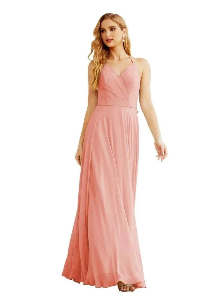 Women's Halter Chiffon Bridesmaid Dresses Wedding Apparel Long Sleeveless Formal Prom Dress with Ruffled Back SEA28035 - Image 6