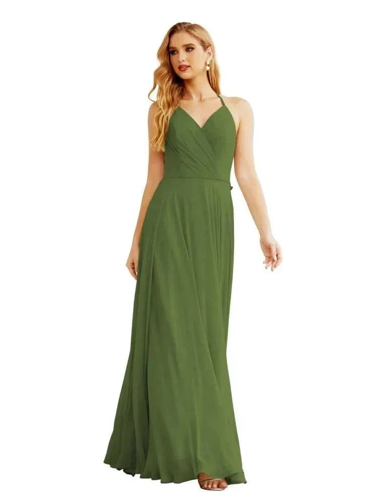 Women's Halter Chiffon Bridesmaid Dresses Wedding Apparel Long Sleeveless Formal Prom Dress with Ruffled Back SEA28035 - Image 7