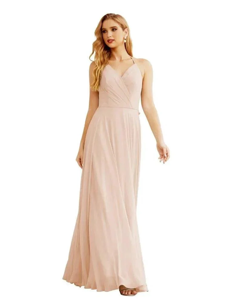 Women's Halter Chiffon Bridesmaid Dresses Wedding Apparel Long Sleeveless Formal Prom Dress with Ruffled Back SEA28035 - Image 8