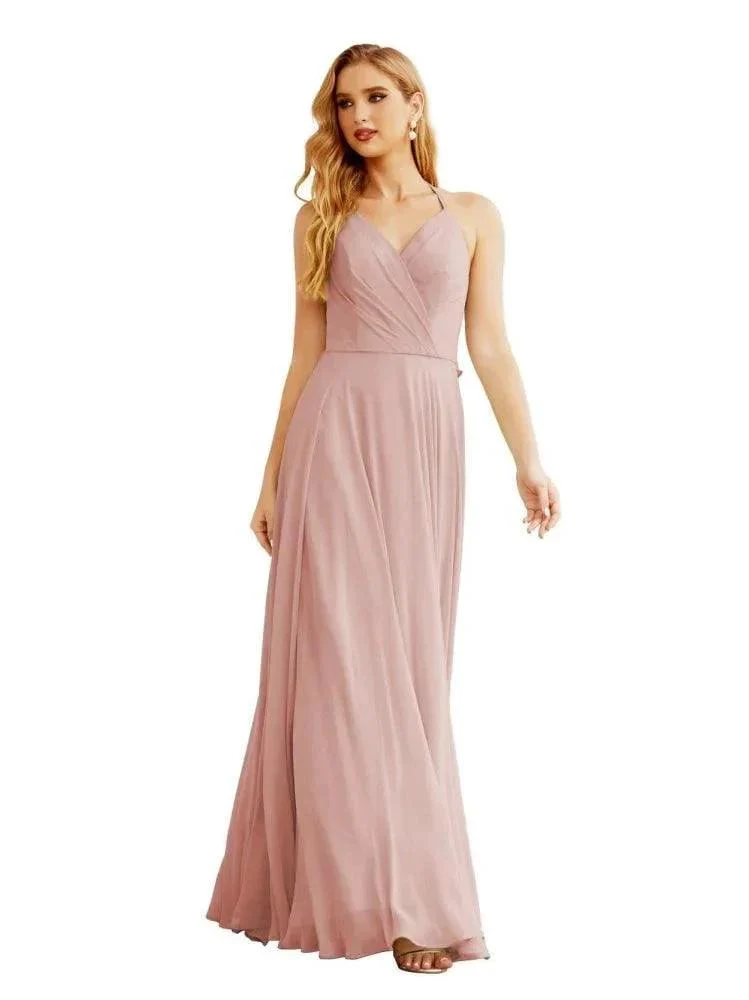 Women's Halter Chiffon Bridesmaid Dresses Wedding Apparel Long Sleeveless Formal Prom Dress with Ruffled Back SEA28035 - Image 9