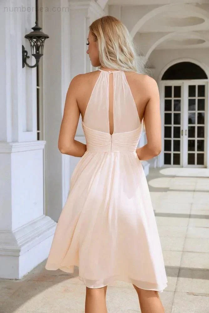 Women's Halter Neck Chiffon Fluffy Bridesmaid Evening Dress Wedding Party Beach Evening Dress 28104 - Image 2