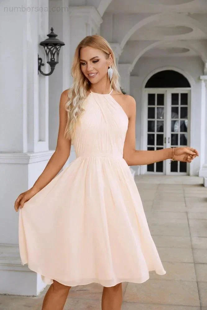 Women's Halter Neck Chiffon Fluffy Bridesmaid Evening Dress Wedding Party Beach Evening Dress 28104 - Image 3
