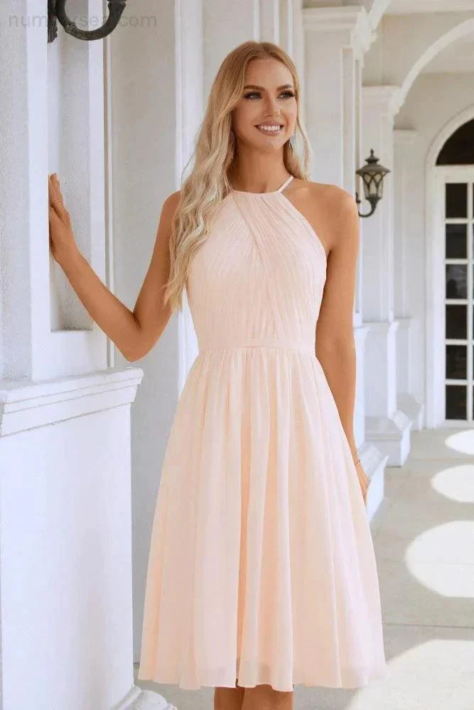 Women's Halter Neck Chiffon Fluffy Bridesmaid Evening Dress Wedding Party Beach Evening Dress 28104 - Image 4