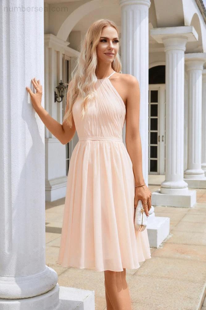 Women's Halter Neck Chiffon Fluffy Bridesmaid Evening Dress Wedding Party Beach Evening Dress 28104 - Image 5