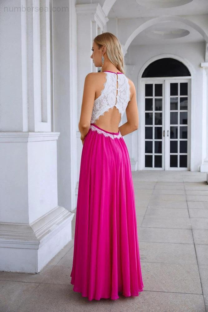 Women's Halter Neck Sleeveless Chiffon Lace Bridesmaid Evening Dress Wedding Prom Party Evening Dress 28120 - Image 2