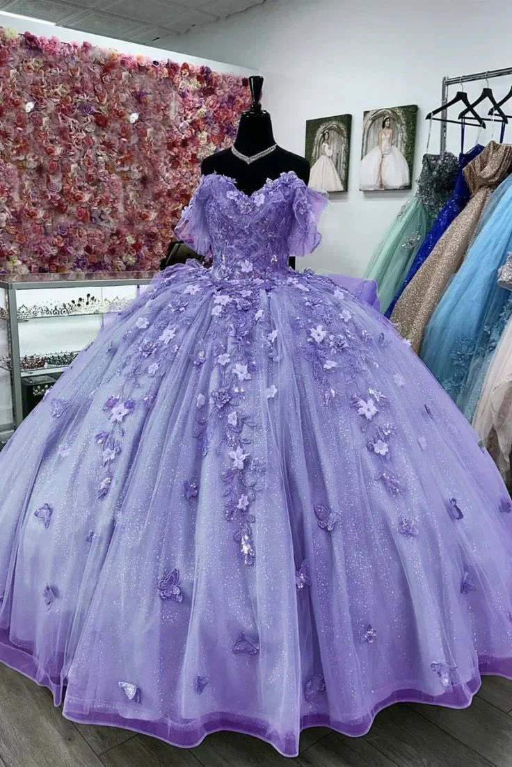 Women's Lavender Ball Gown Sweet 15 Dress with Butterflies Y4503 - Image 2