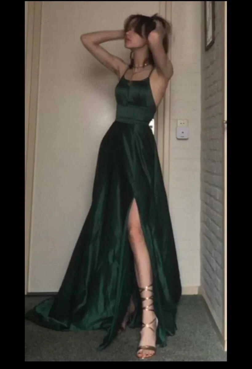 Women's Long Satin Spaghetti Strap Formal A Line Prom Evening Dress Y4493 - Image 2