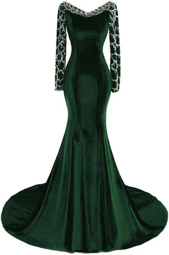 Women's Long Sleeves Mermaid Dark Green Evening Dress Y1444 - Image 2