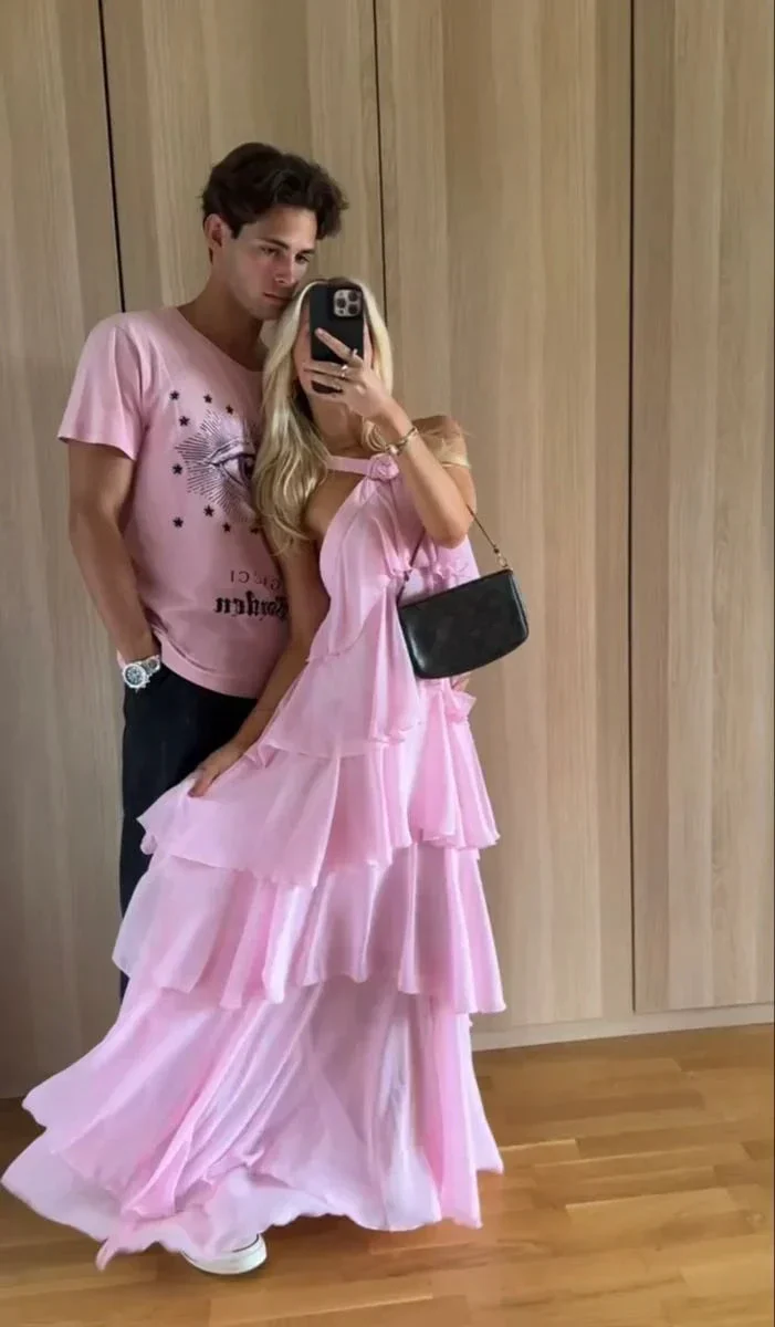 Women's Pink A-line Tiered Prom Dress Pink Backless Evening Dress Y4532 - Image 3