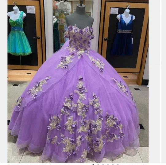 Women's Puffy Dress with Appliques Light Purple Ball Gown Y1091 - Image 2