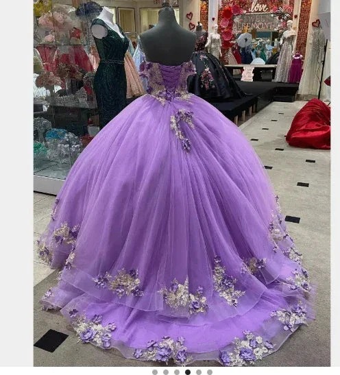 Women's Puffy Dress with Appliques Light Purple Ball Gown Y1091 - Image 3