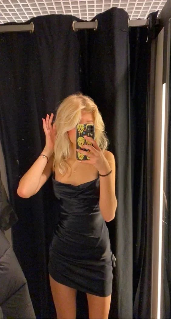 Women's Sexy Spaghetti Strap Elegant Round Neck Short Dress Black Short Homecoming Dress Y1310 - Image 2