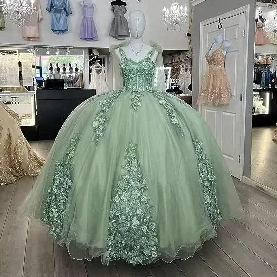 Women's Spaghetti Quinceanera Ball Gown Lace Applique for Sweet 15 16 Dresses Y3038 - Image 3