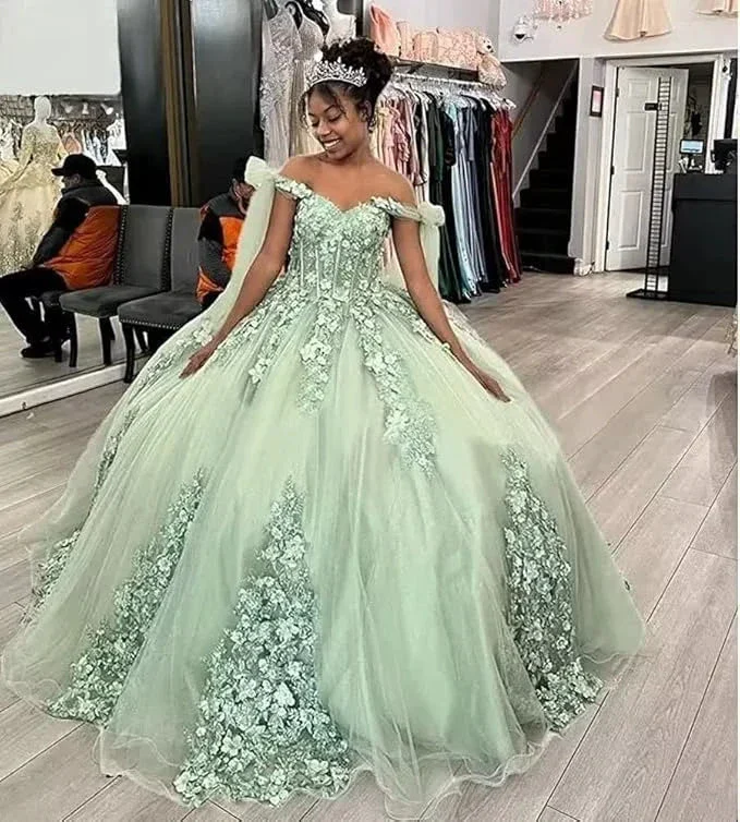 Women's Spaghetti Quinceanera Ball Gown Lace Applique for Sweet 15 16 Dresses Y3038 - Image 5