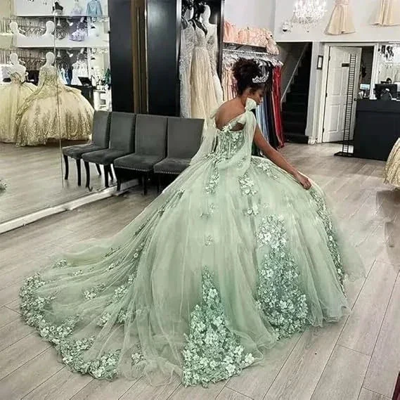 Women's Spaghetti Quinceanera Ball Gown Lace Applique for Sweet 15 16 Dresses Y3038 - Image 7