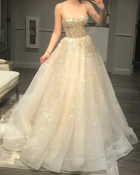 Women's Spaghetti Straps Sparkly Bohemian Wedding Dress Y5872 - Image 2