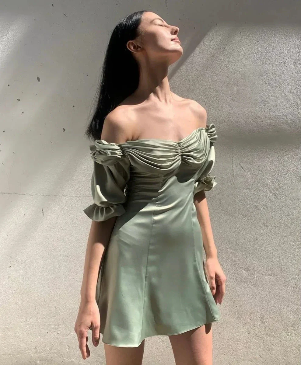 Women's Summer Puff Sleeve Off The Shoulder Homecoming Dress Y2505 - Image 2