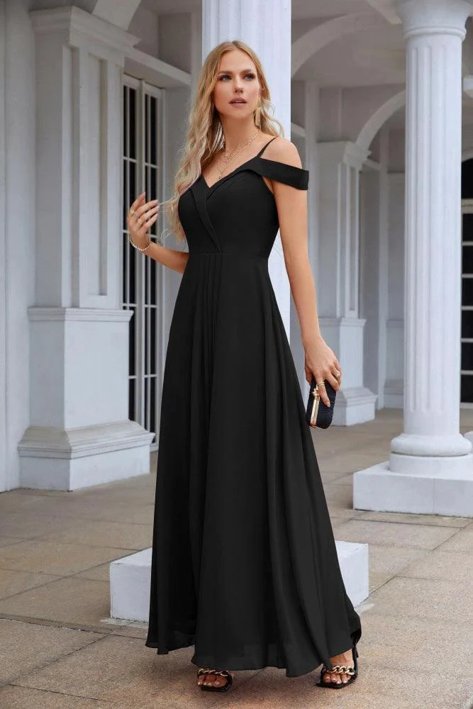 Women's thin strap off the shoulder bridesmaid mopping the floor evening dress 28093 - Image 101