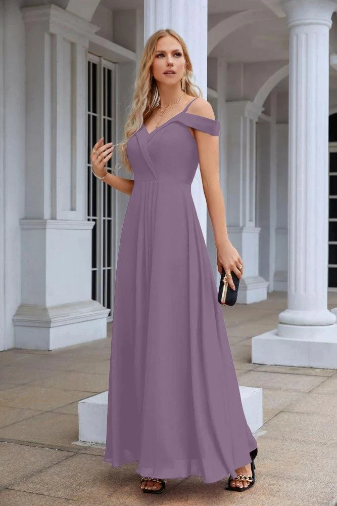 Women's thin strap off the shoulder bridesmaid mopping the floor evening dress 28093 - Image 105