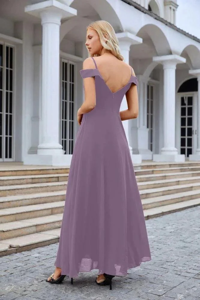 Women's thin strap off the shoulder bridesmaid mopping the floor evening dress 28093 - Image 106