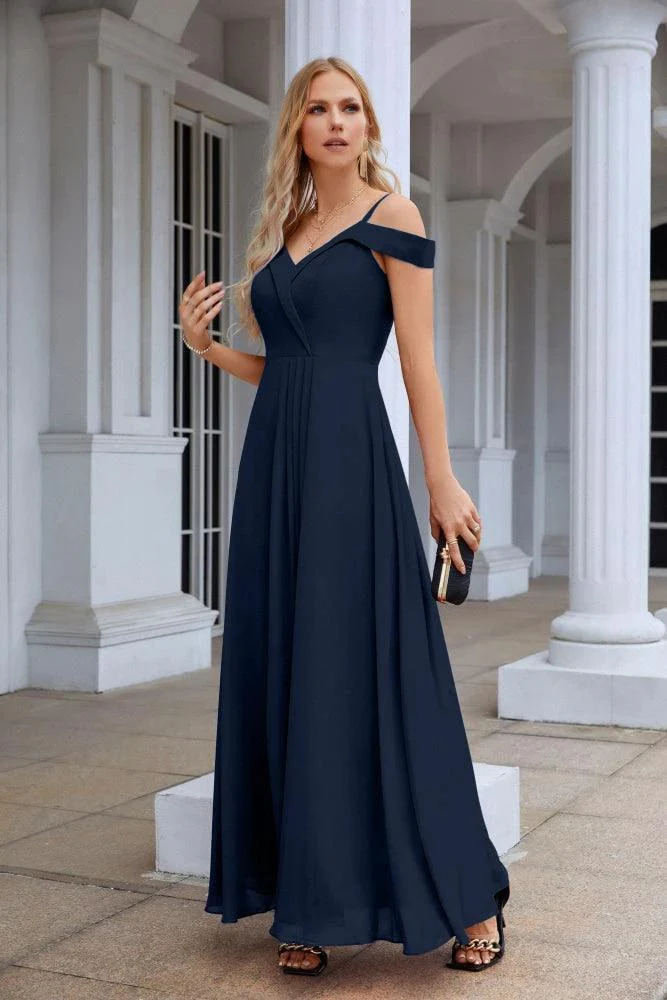 Women's thin strap off the shoulder bridesmaid mopping the floor evening dress 28093 - Image 109