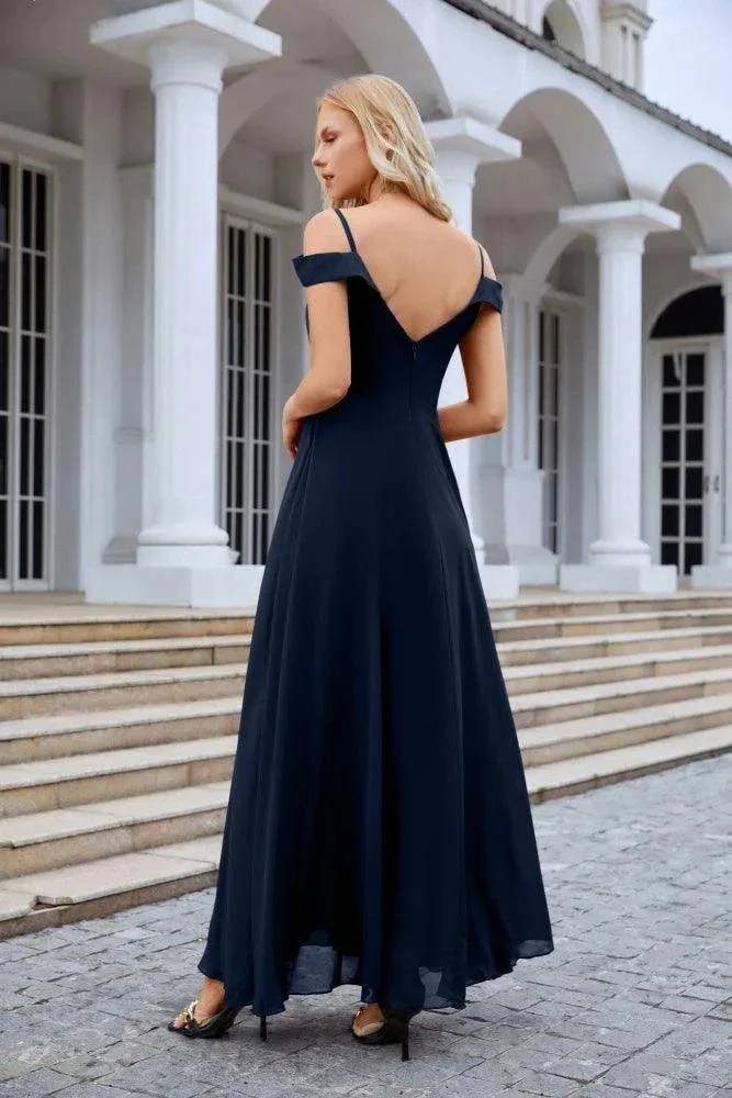 Women's thin strap off the shoulder bridesmaid mopping the floor evening dress 28093 - Image 110