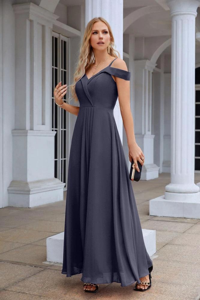 Women's thin strap off the shoulder bridesmaid mopping the floor evening dress 28093 - Image 117