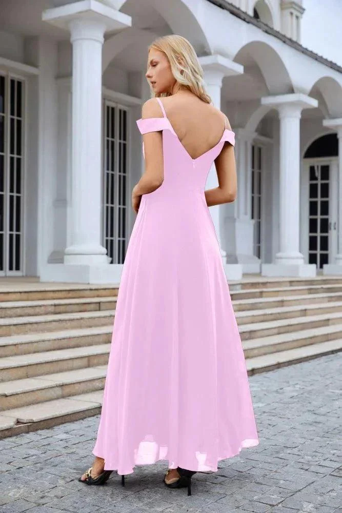 Women's thin strap off the shoulder bridesmaid mopping the floor evening dress 28093 - Image 124