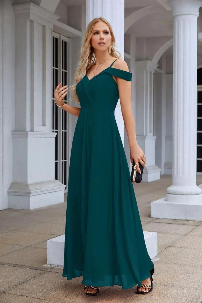 Women's thin strap off the shoulder bridesmaid mopping the floor evening dress 28093 - Image 138