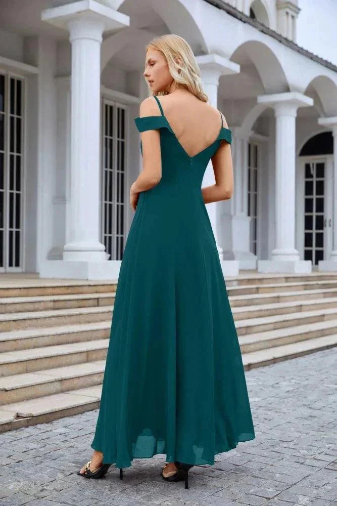 Women's thin strap off the shoulder bridesmaid mopping the floor evening dress 28093 - Image 139