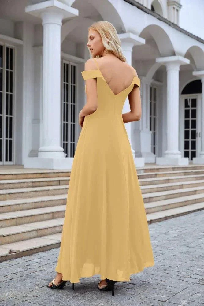 Women's thin strap off the shoulder bridesmaid mopping the floor evening dress 28093 - Image 144