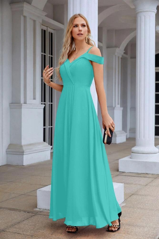 Women's thin strap off the shoulder bridesmaid mopping the floor evening dress 28093 - Image 146