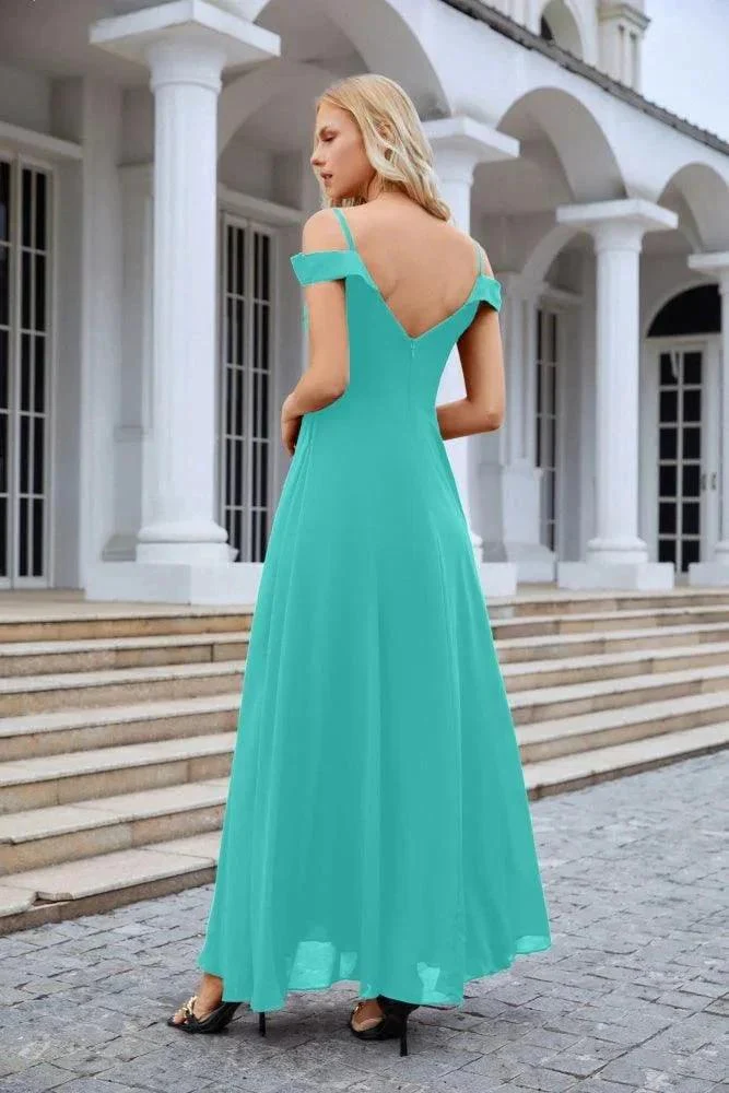 Women's thin strap off the shoulder bridesmaid mopping the floor evening dress 28093 - Image 147
