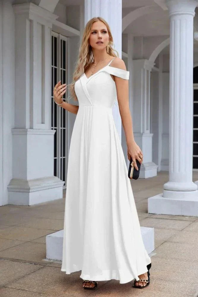 Women's thin strap off the shoulder bridesmaid mopping the floor evening dress 28093 - Image 150