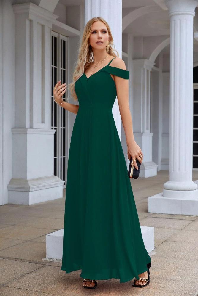 Women's thin strap off the shoulder bridesmaid mopping the floor evening dress 28093 - Image 166