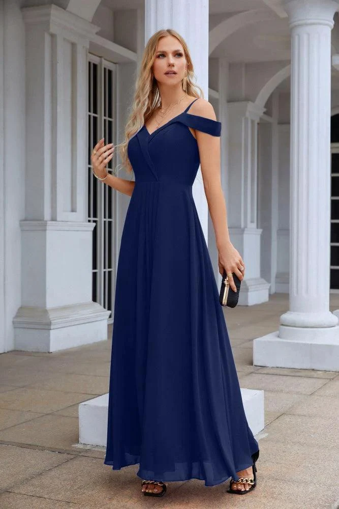 Women's thin strap off the shoulder bridesmaid mopping the floor evening dress 28093 - Image 172