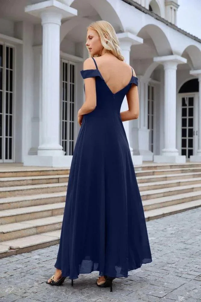 Women's thin strap off the shoulder bridesmaid mopping the floor evening dress 28093 - Image 173