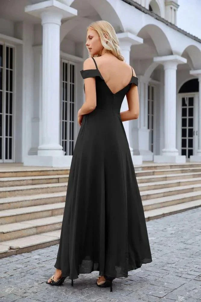 Women's thin strap off the shoulder bridesmaid mopping the floor evening dress 28093 - Image 175