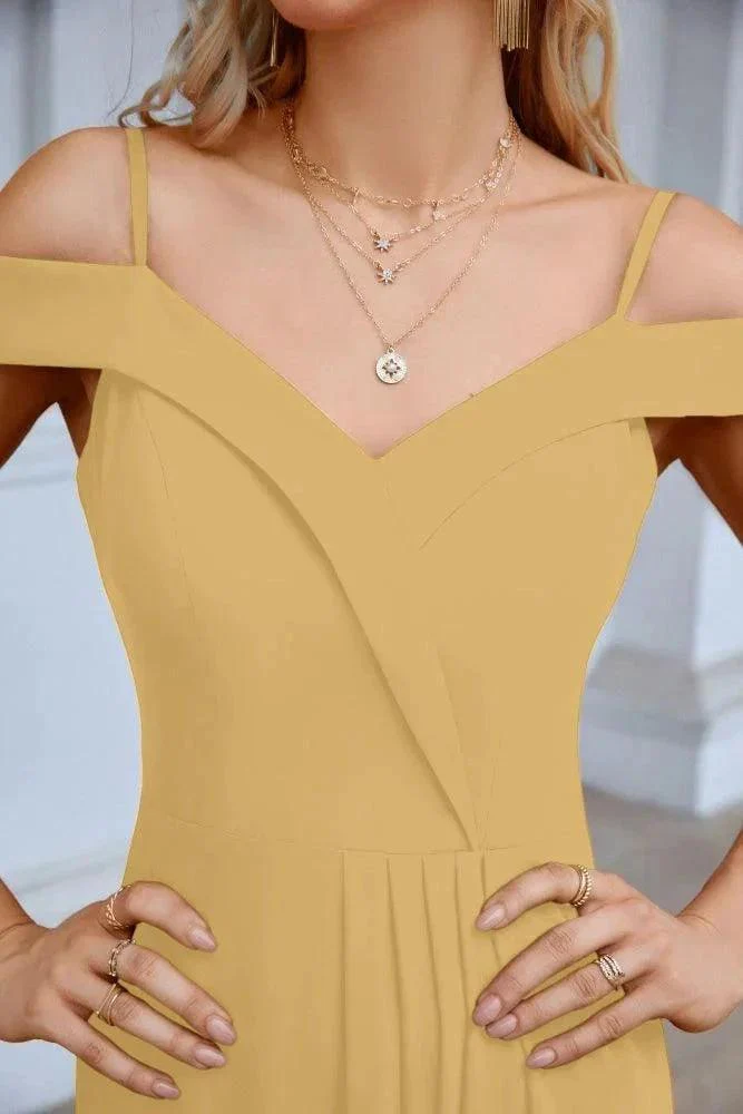 Women's thin strap off the shoulder bridesmaid mopping the floor evening dress 28093 - Image 177